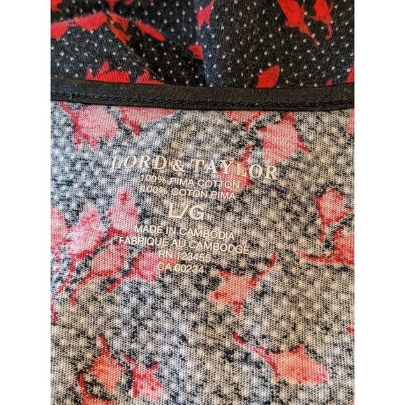 Lord & Taylor 100% Pima Cotton Midi Dress Size Large Red Black Rosebud Dot Print - Picture 5 of 6
